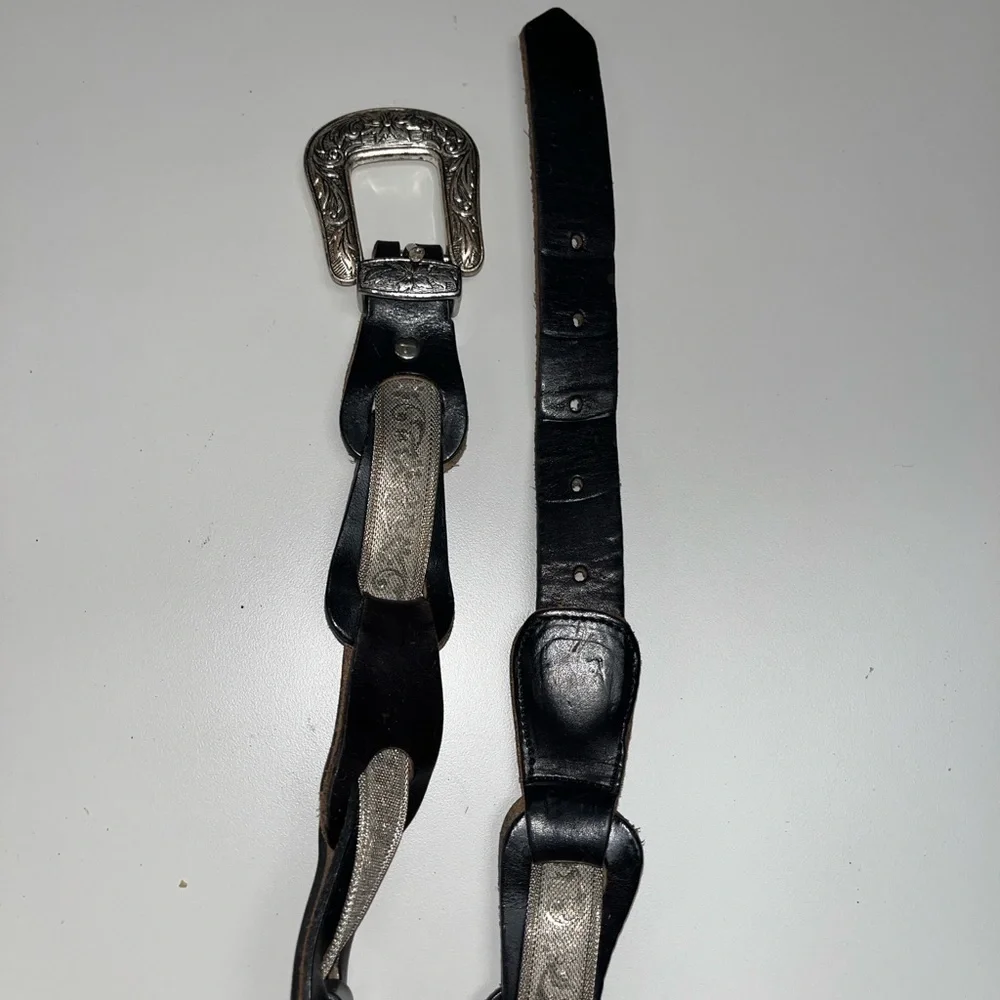Source Unknown Black Belt with Ornate Silver Buckle